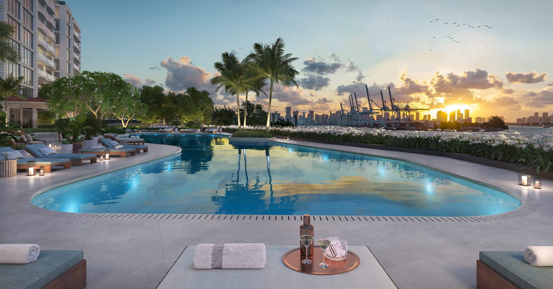Two swimming pools with plenty of lavish areas to enjoy sunrises and sunsets thanks to the perfect South Florida weather.