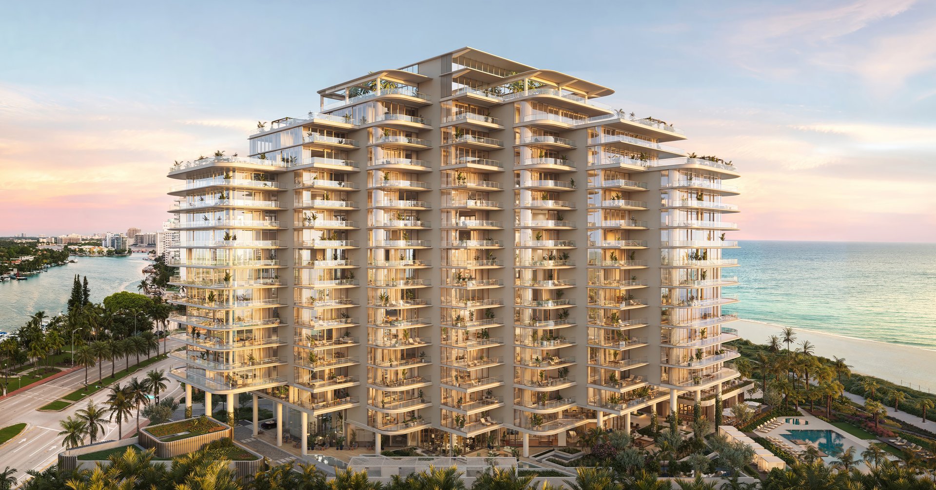 The Perigon occupies 200 linear feet of private shoreline in Miami Beach, a Collins Avenue oceanfront position defined by sand frontage and Atlantic orientation. Miami’s private aviation network, international banking corridors, family office infrastructure, and members’ club ecosystem remain close, while the coast itself stays discreet, controlled, and finite.