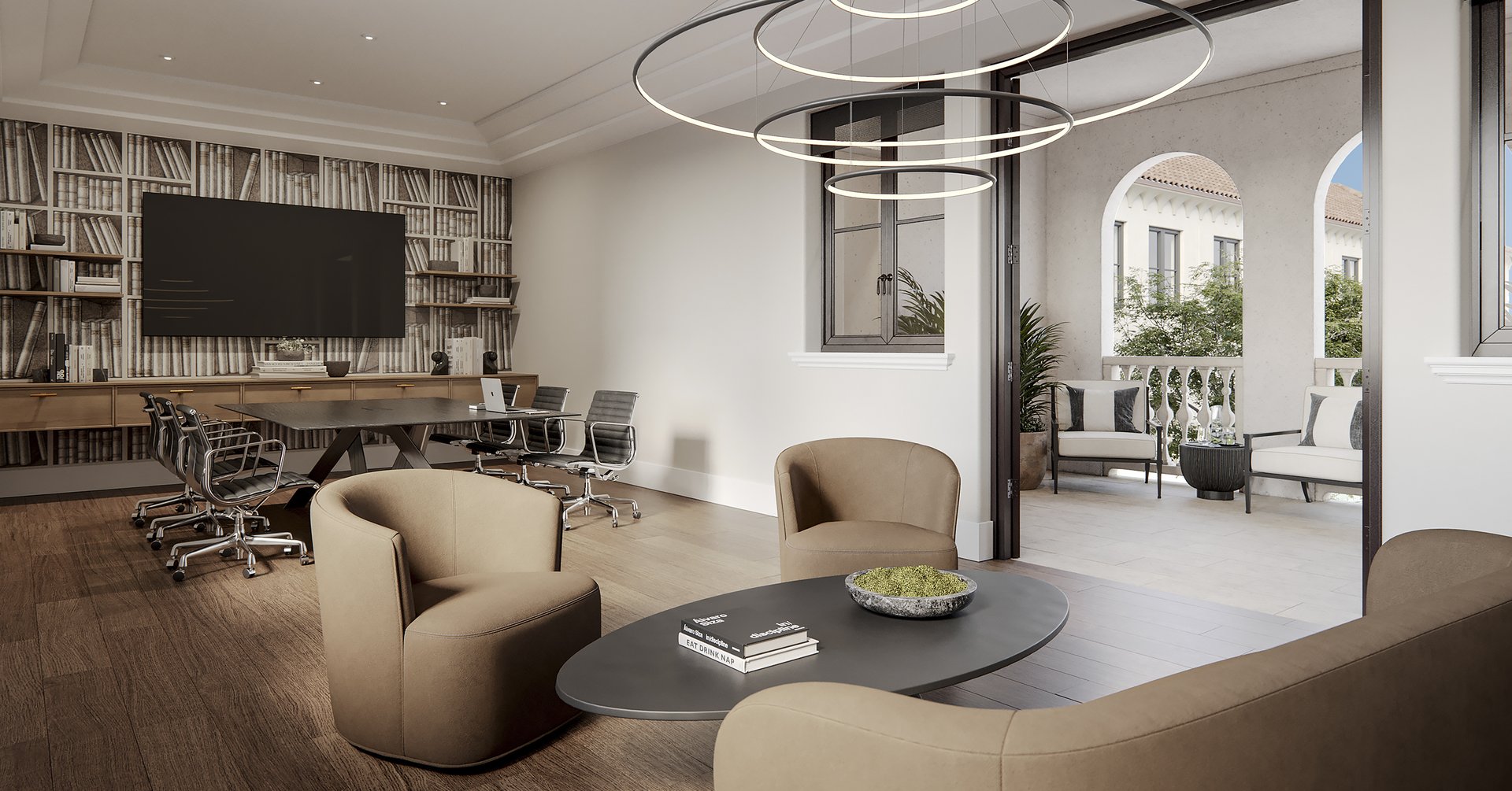 Residents will find a business center with modern stations and elegant spaces to host meetings, gather around, or get an extra shot of focus.