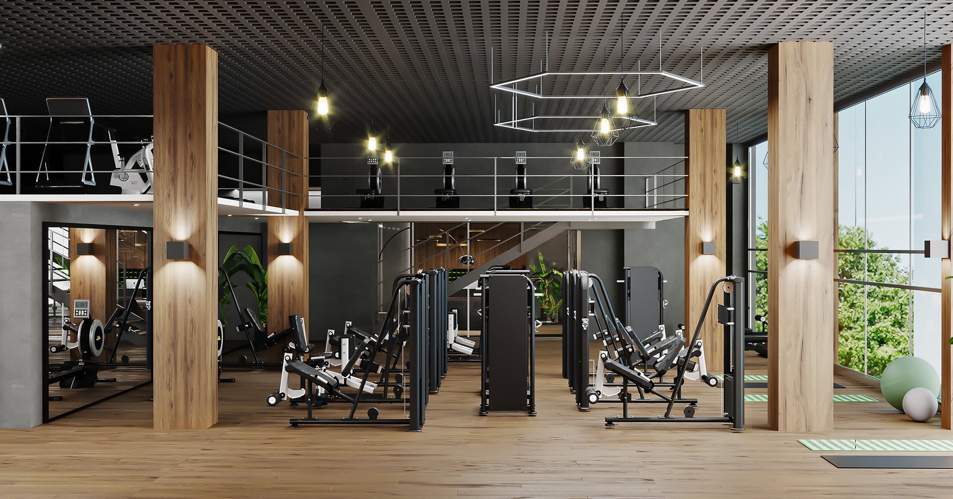An equipped room with everything needed for a complete workout. Other wellness areas include a spa and serviced relaxing rooms.