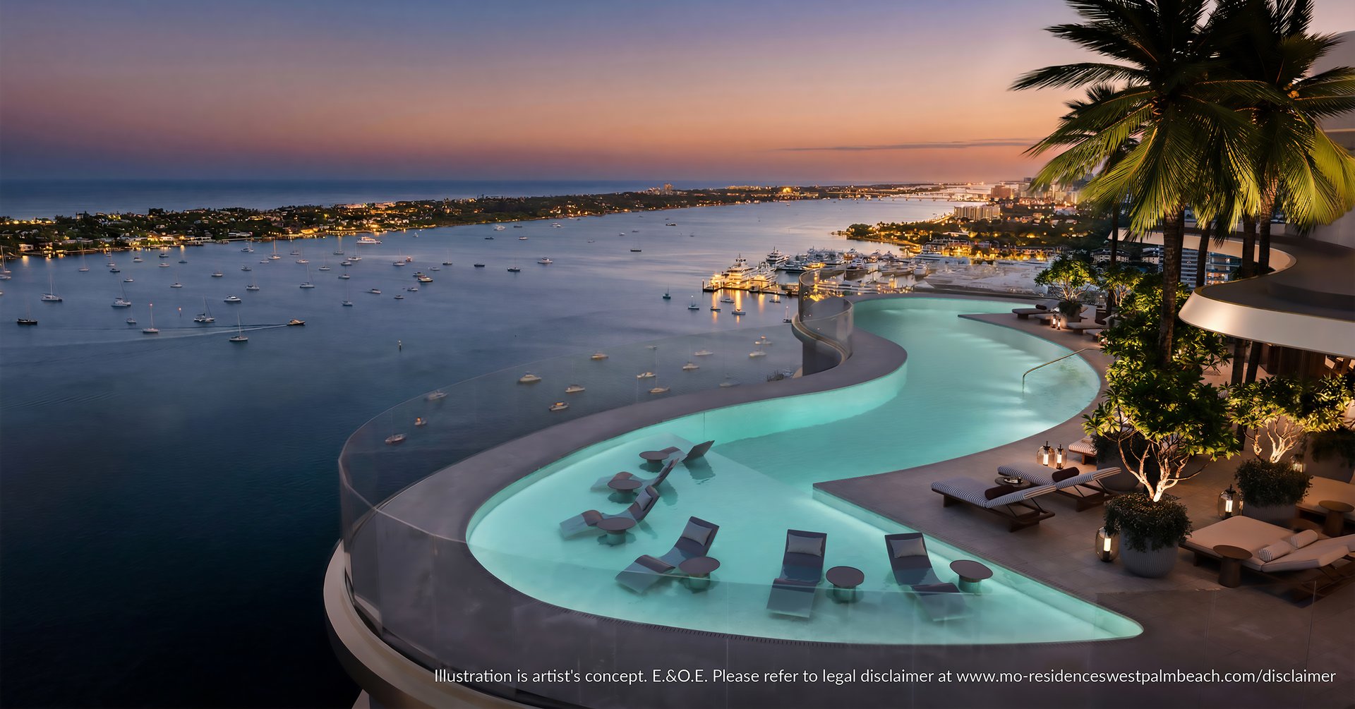 An outdoor rooftop lounge designed for everyday resort living, featuring a pool, private cabanas, spa facilities, and a state-of-the-art fitness center. The elevated setting is conceived for sunrise routines, sunset gatherings, and a quiet sense of privacy above the water.