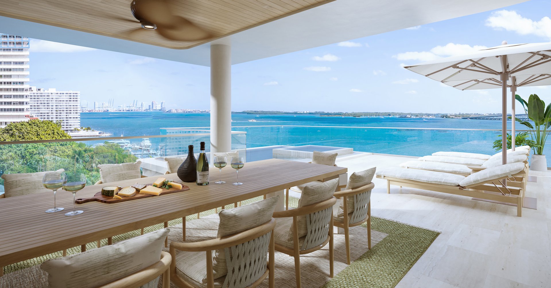 One of only two standalone bayfront villas within The St. Regis Residences, Miami, The Villa is positioned at the water's edge in South Brickell and shaped by Robert A.M. Stern Architects with interiors by Rockwell Group. Arranged across four private levels, it carries the scale and autonomy of a waterfront house while remaining fully integrated into the broader residential address at The St. Regis Residences, Miami. From its principal rooms and roof terrace, sightlines extend across Biscayne Bay and the Miami skyline.