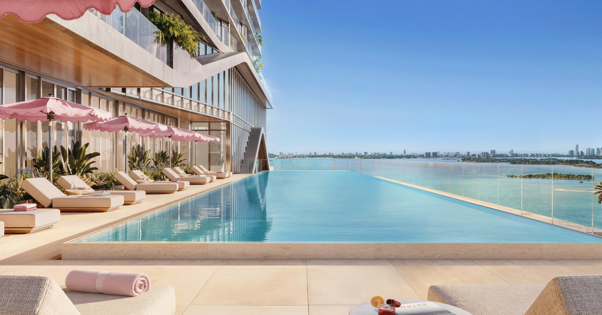 This exquisite infinity pool provides a relaxing atmosphere for everyone. Surrounding the pool, the exclusive private cabanas offer a serene and tranquil getaway from the bustling activities in the neighborhood.