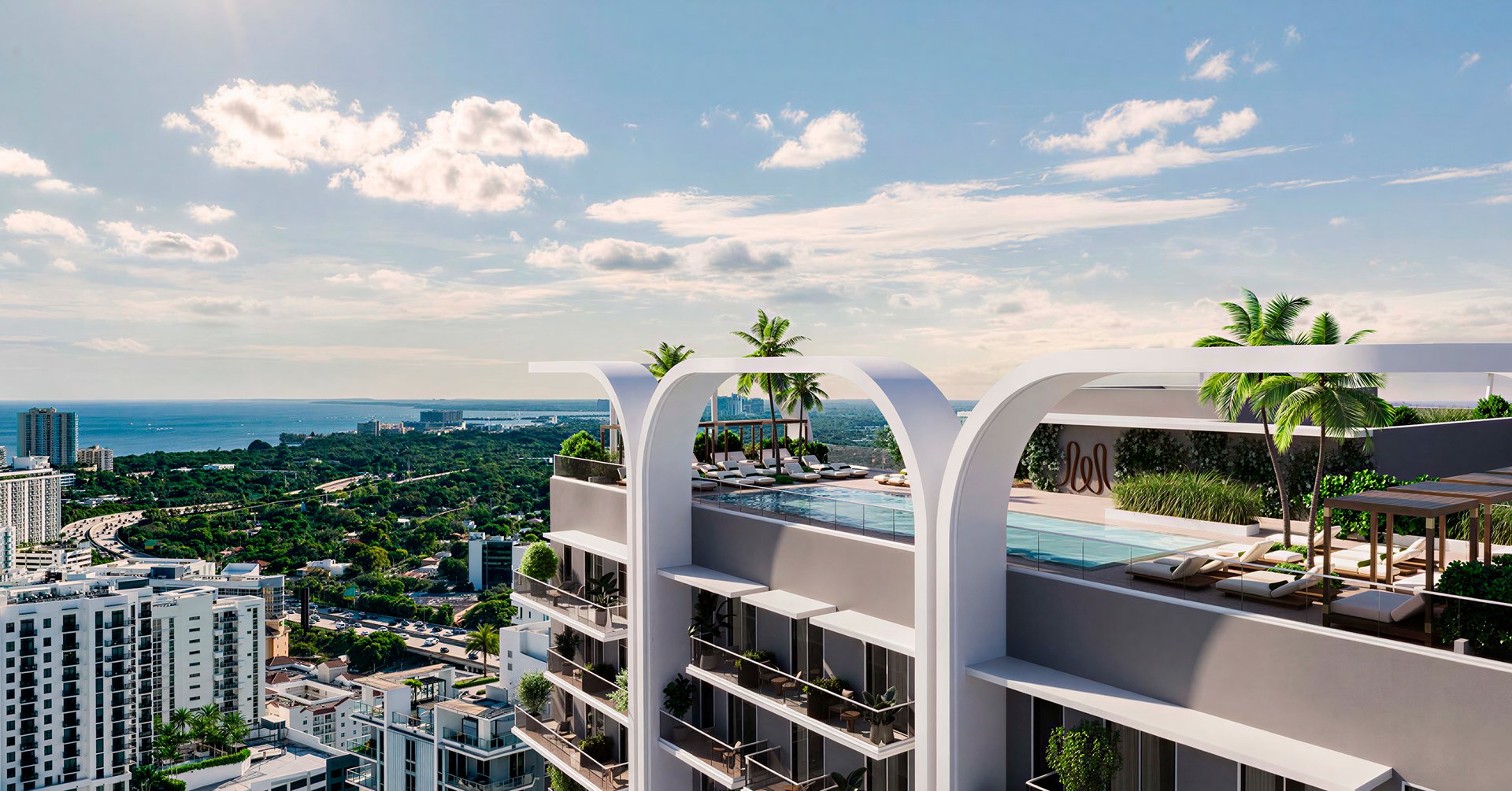 On the 43rd floor, a rooftop infinity pool and sun terrace create a serene horizon line above the skyline. Private cabanas, shaded lounges, and sunset seating invite unhurried afternoons, while panoramic views frame the city and bay with effortless drama.