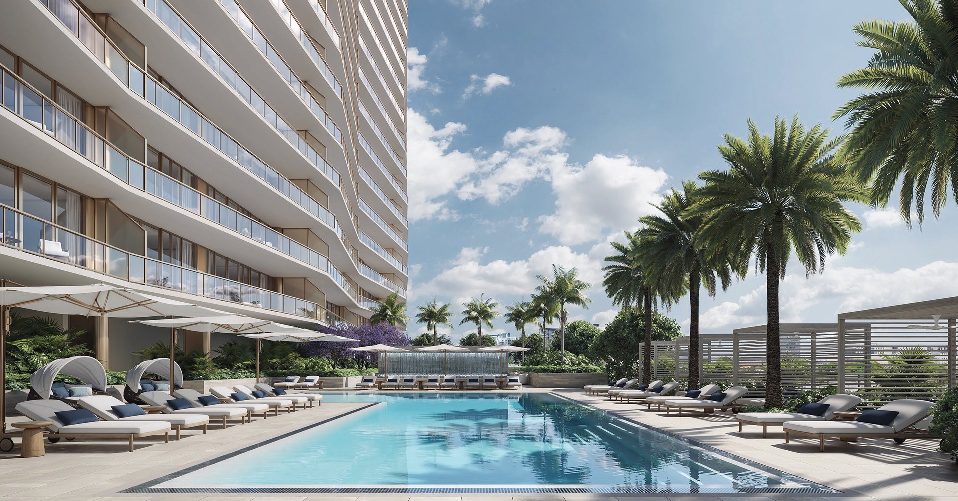 On the seventh-floor terrace, a resort-style family pool with sun decks, spa pool, and private cabanas anchors an expansive outdoor playground, complemented by a state-of-the-art fitness center, open-air yoga lawn, serene spa with saunas and steam, and dedicated playrooms for children and teens.