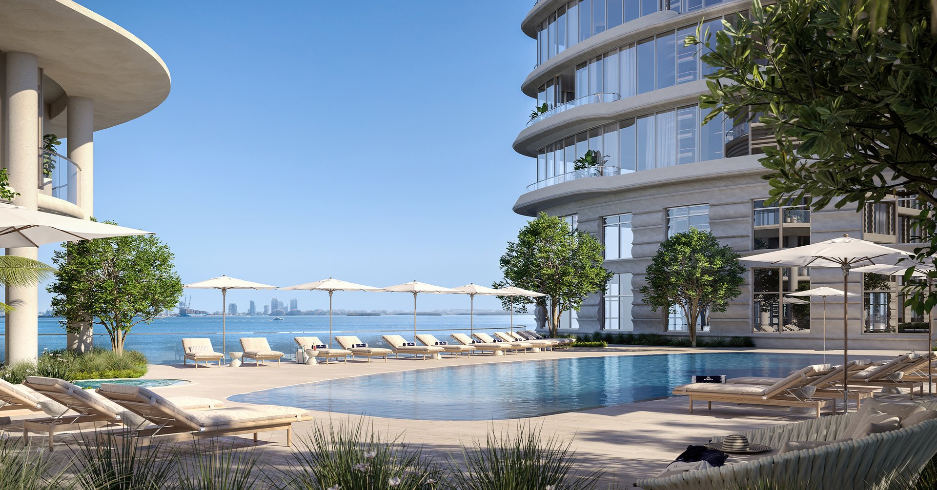 Robert A.M. Stern Architects gives the commission its architectural bearing, while Rockwell Group brings a hospitality-informed interior language of restraint, warmth, and precision. Enea Garden Design extends that authorship into the grounds and terraces, shaping a landscape sequence that softens arrival and amplifies the waterfront setting. Related Group and Integra Investments complete the commission with the executional depth expected of a residence of this order.