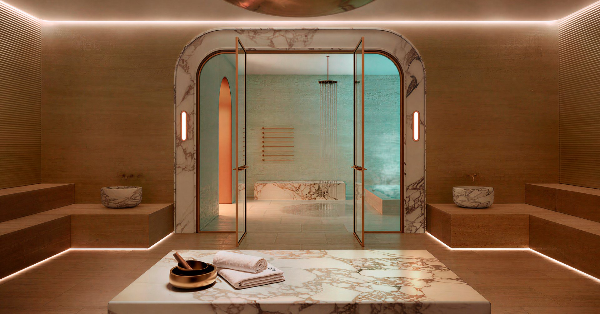 A dedicated wellness level offers a ritual of restoration: hammam spa suites, infrared sauna, steam, experience showers, and a sound dome for deep reset. Train in a Technogym fitness center and yoga studio, then unwind in the lap pool and hot-and-cold plunges. Padel and pickleball courts add play between sessions.