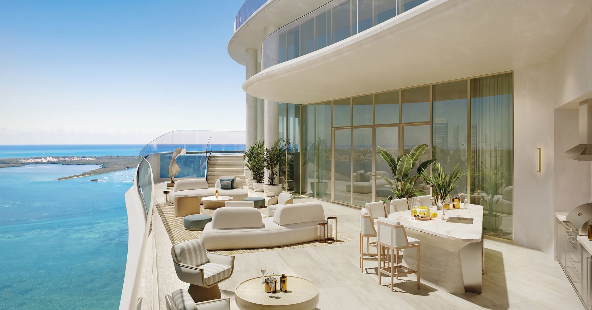 For Upper Penthouse, privilege culminates in a private roof deck with pool, spa, sun deck, summer kitchen, and open-air dining and lounge areas set above Biscayne Bay. St. Regis Butler Service, signature rituals, the 31st-floor sky lounge, Cognac Room, Tea Room, fitness facilities, Fabio Trabocchi dining, guest suites, beach club access, and the private marina extend the service infrastructure beyond the residence. Concierge, house car, valet, and in-residence coordination ensure daily operation remains effortless and discreet.