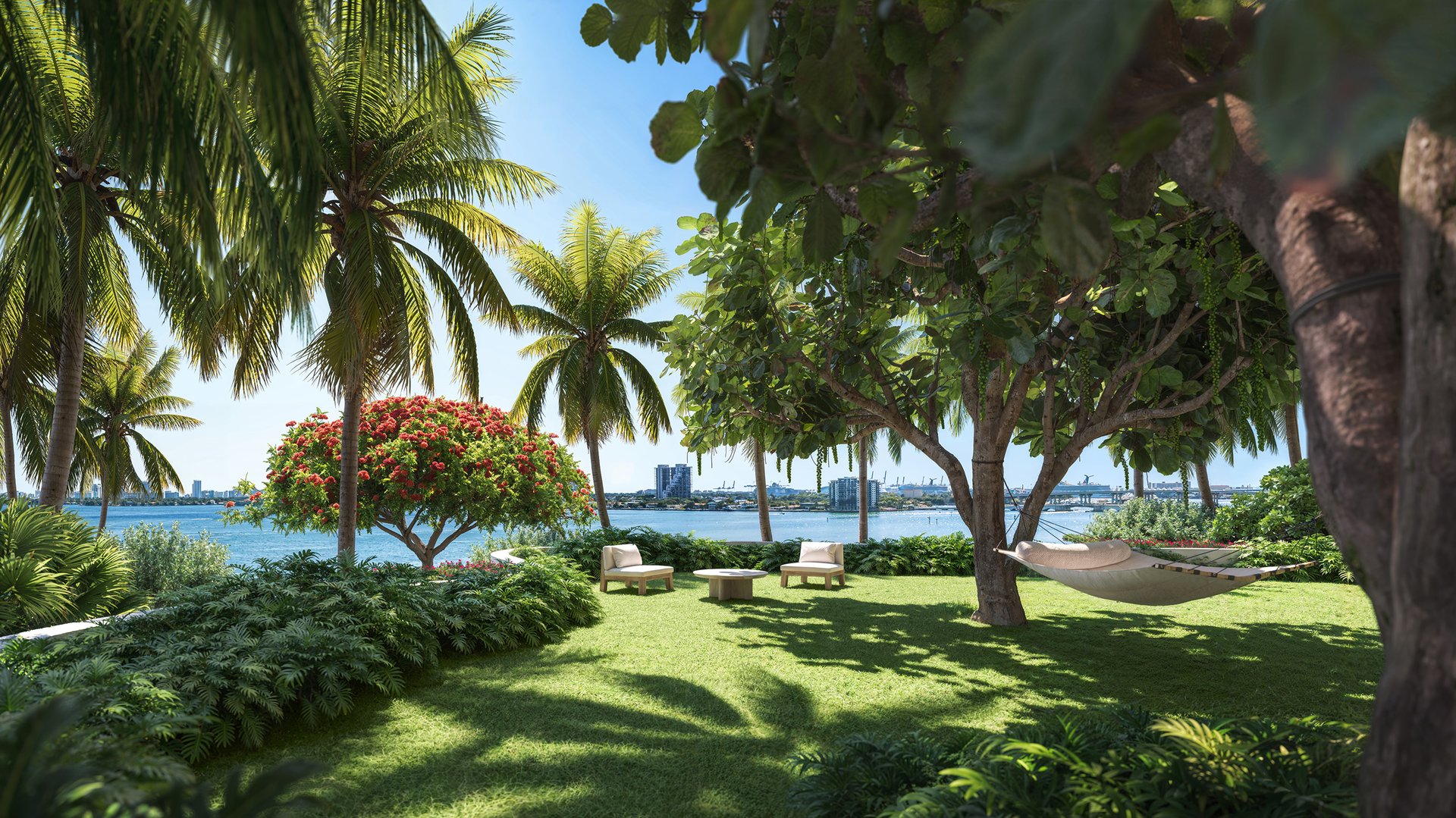 Edition Edgewater, Miami tropical garden by the water, relaxation spaces for luxury and ultra luxury condos; preconstruction in Edgewater. Featuring waterfront.