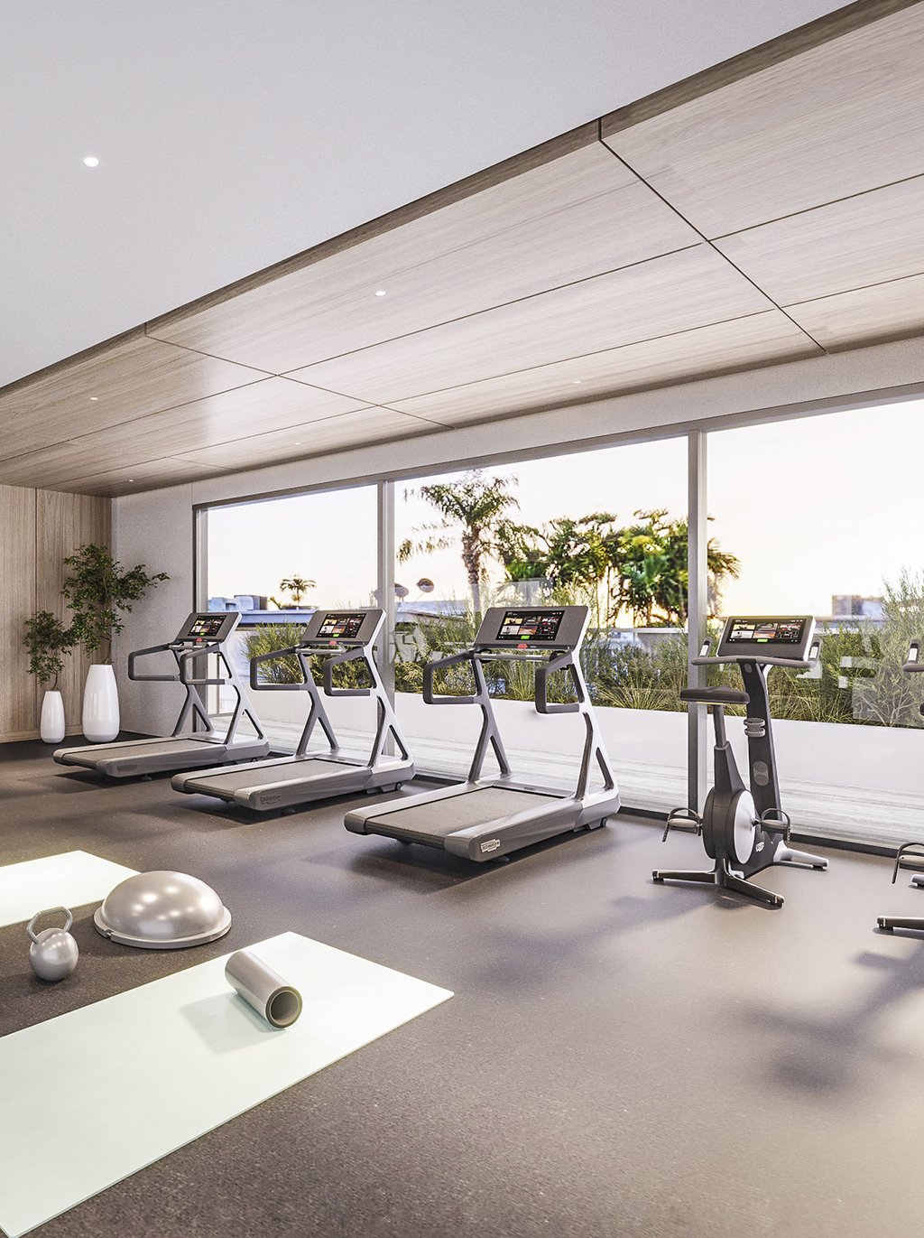 State-of-the-art fitness center with the latest cardio and weight training equipment. Private seating nooks and hanging swing nests for secluded relaxation, and a tropical rooftop spa.
