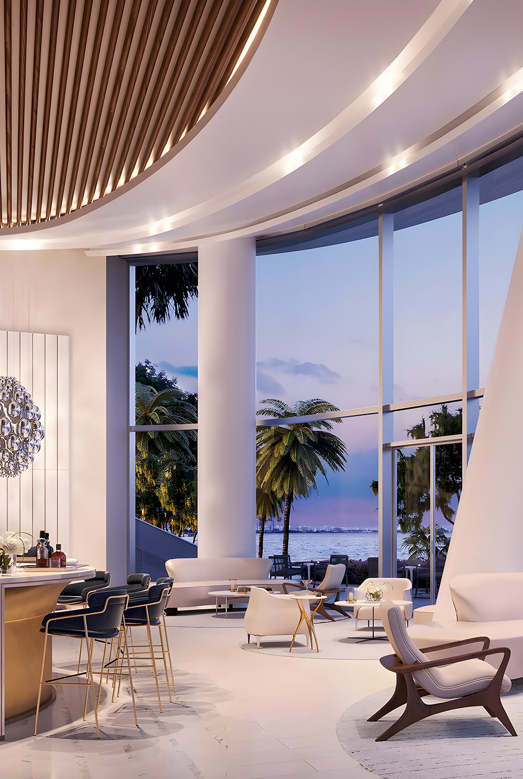 Transforming the skyline with elegance, this 45-floor glass tower wows Miami with its charismatic architecture and sensational views of both the city and Biscayne Bay. Its picturesque structure creates a dramatic silhouette against the metropolis, while providing the serenity of ocean life, complete with silver waves, views of classic yachts and a private marina reserved for its elite residents. Expertly planned interiors feature spacious great rooms and bedrooms with wide terraces, allowing the natural light to illuminate throughout.