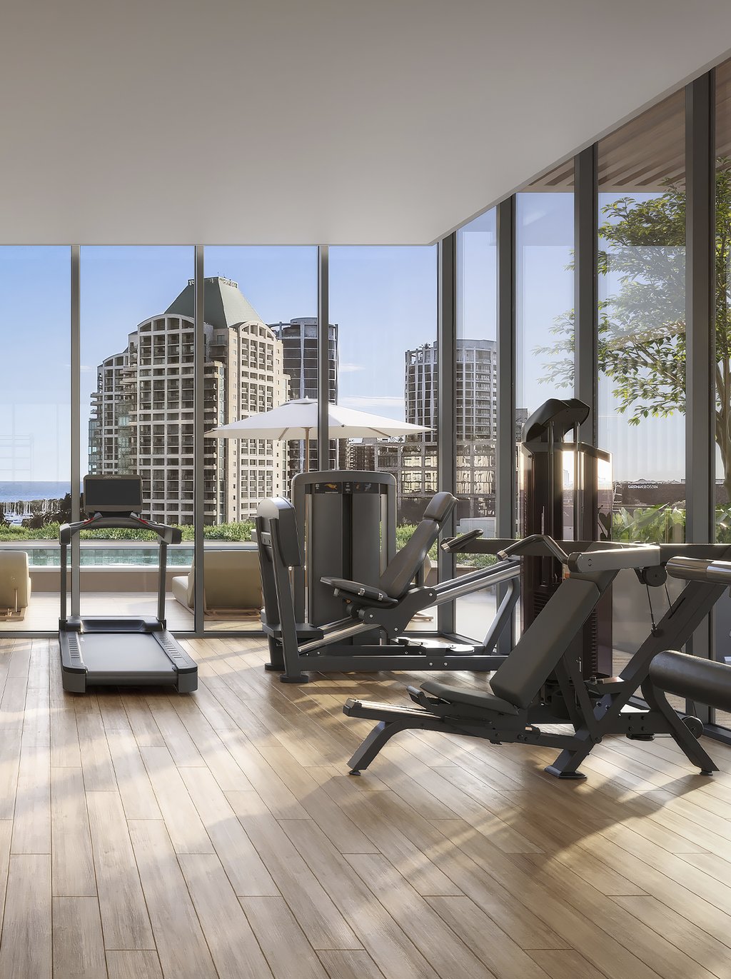 Residents can take advantage of the state-of-the-art rooftop gym, which offers panoramic views for an elevated workout experience. The spa and sauna facilities provide an ideal space for rest and rejuvenation.