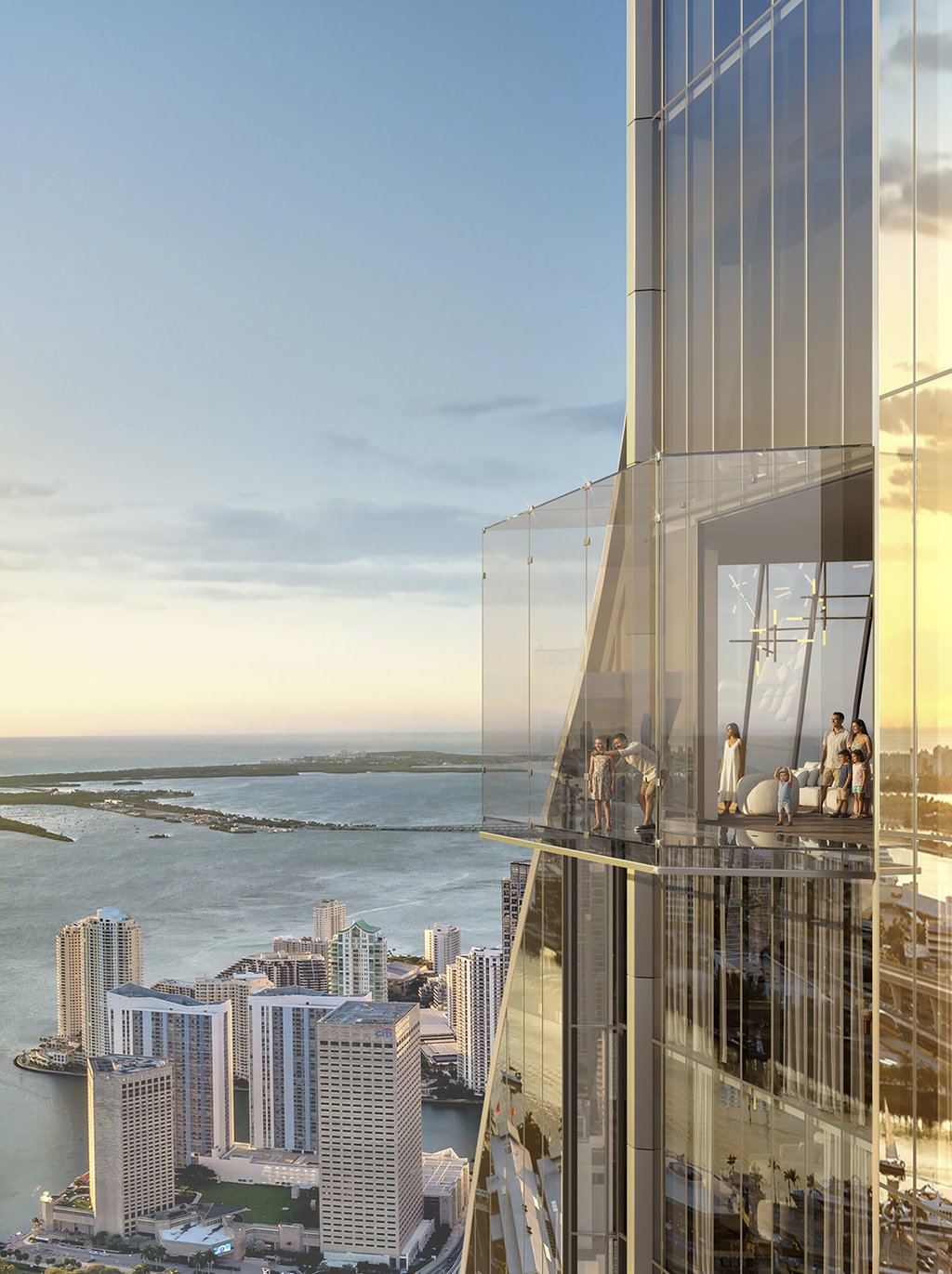 High above the city, Miami’s first public observation floor introduces a dramatic cantilevered glass deck and sweeping coastal views. Dedicated meeting and event spaces, 24-hour reception, concierge, and valet services support effortless, elevated hosting, from intimate gatherings to landmark celebrations.