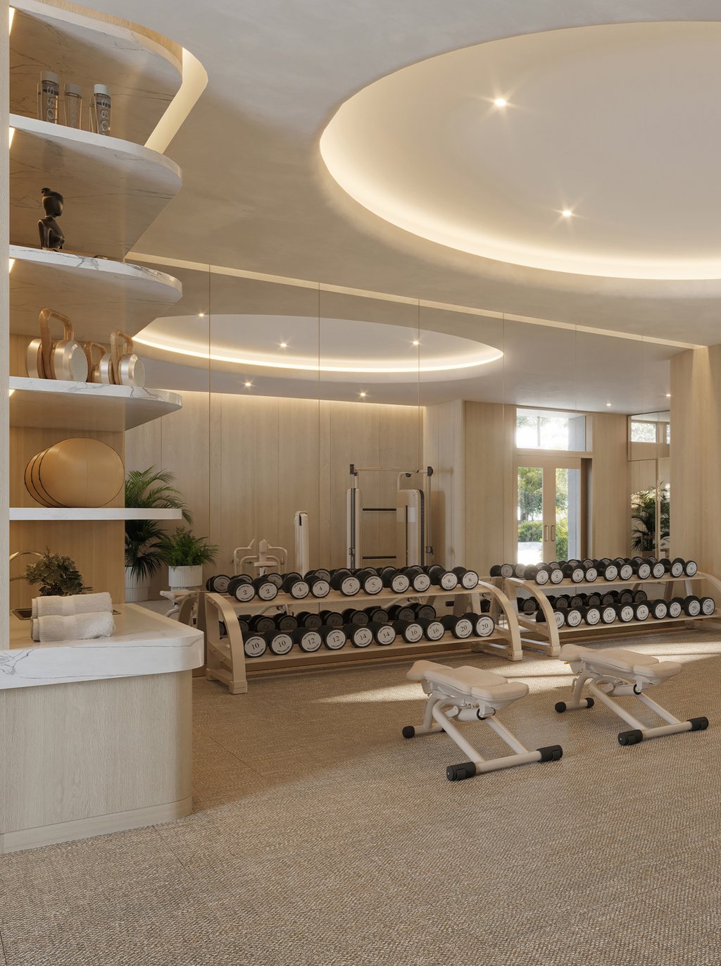A state-of-the-art fitness center with high-impact training rooms and a yoga studio overlooking the Atlantic Ocean for a complete training session.