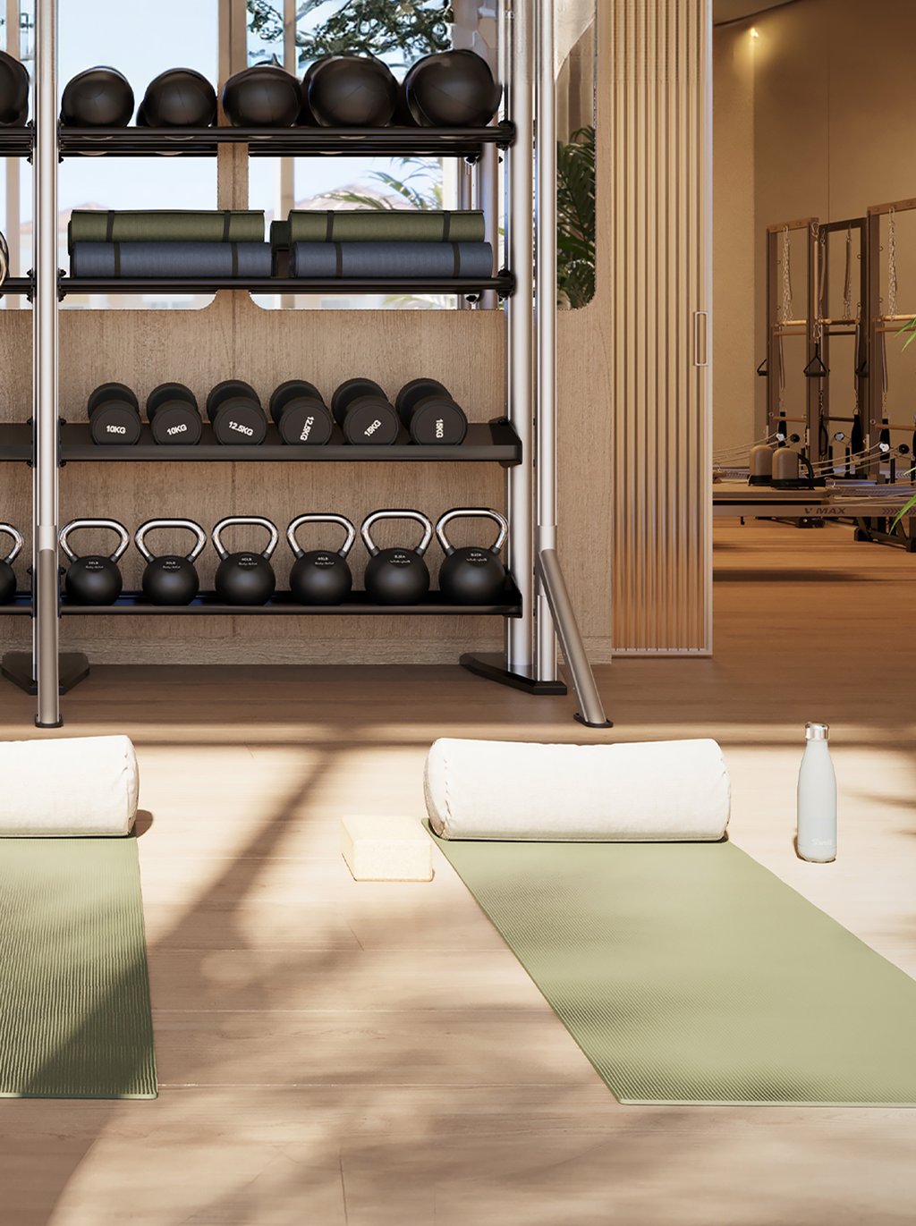 The luxurious spa suite, advanced fitness center, and yoga room promote a healthy, balanced lifestyle, integrating wellness into daily living.