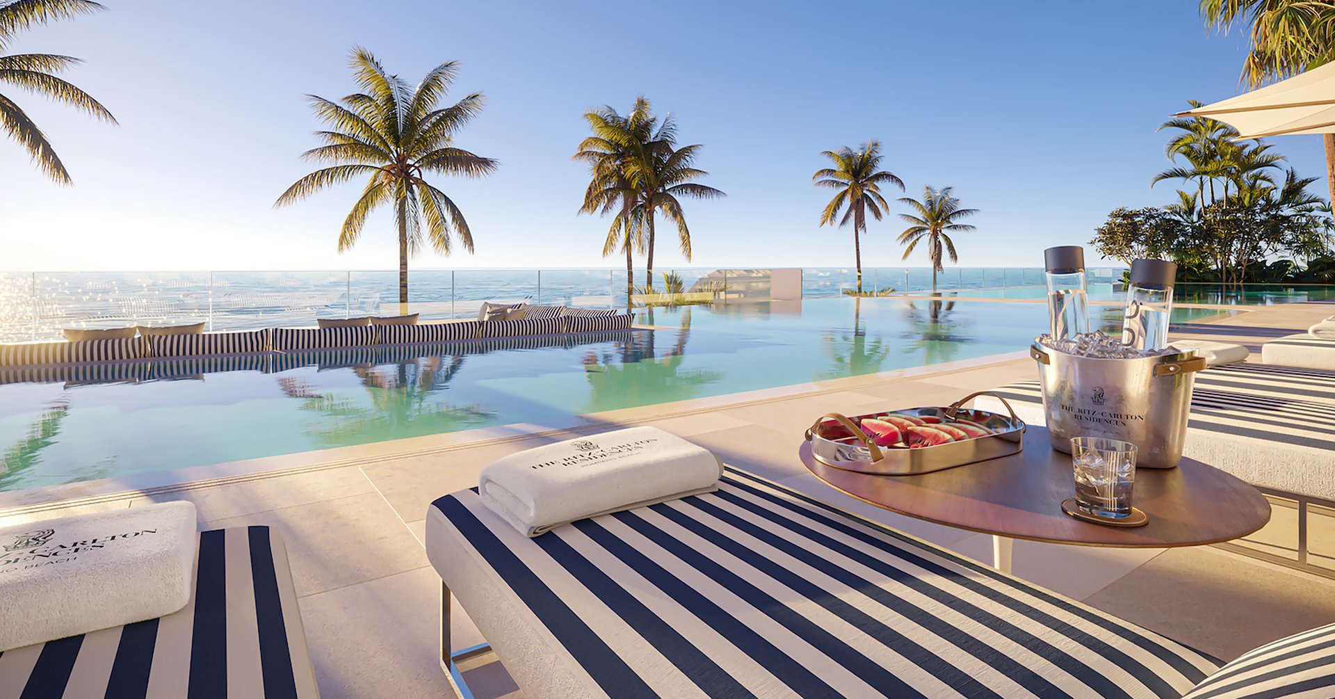 Two oceanfront and one marina zero-edge pools for sun throughout the day.