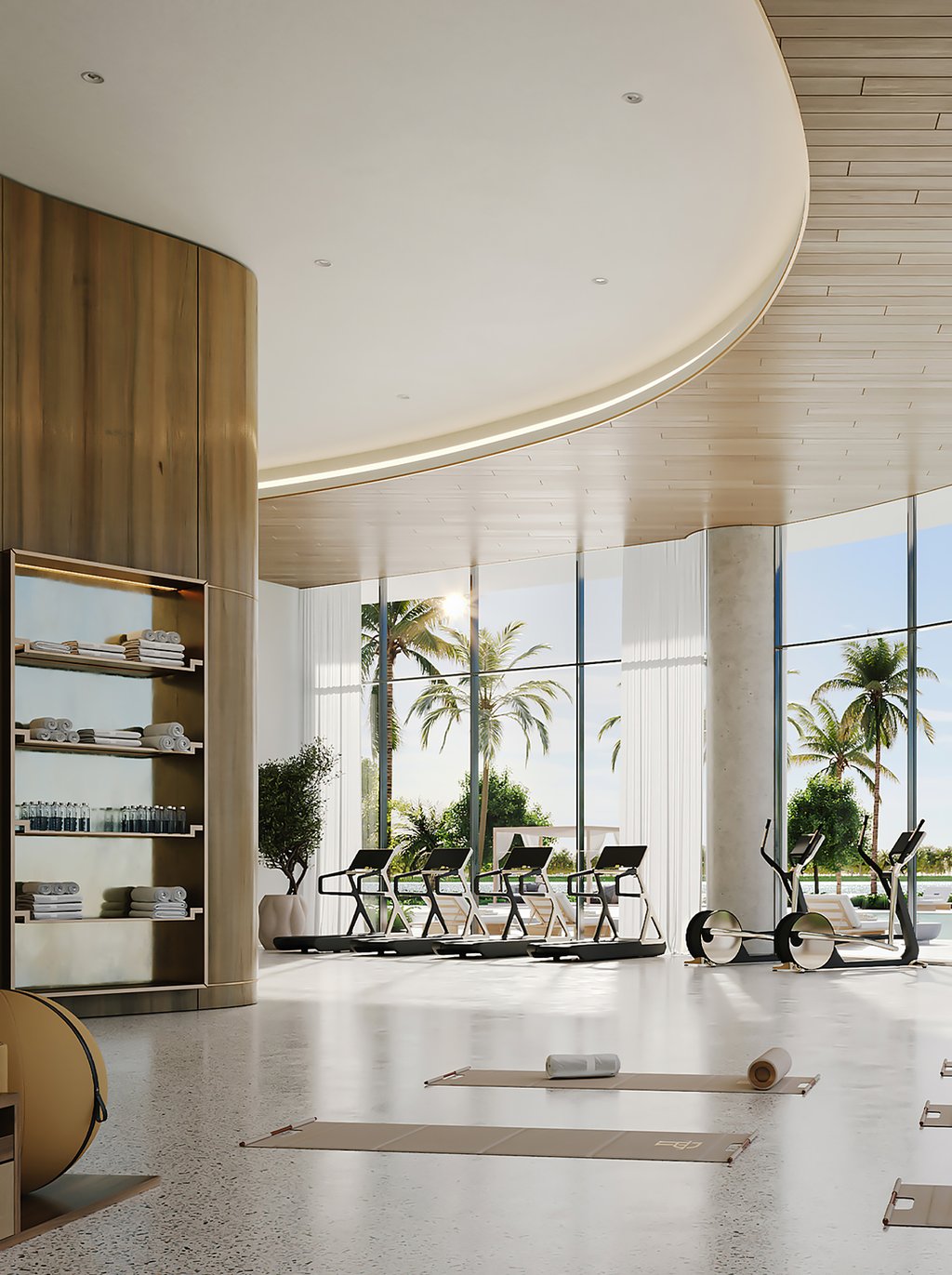 A fully outfitted state-of-the-art fitness center, lavish men’s and women’s spa with dedicated massage treatment rooms, golf simulator studio, luxurious clubroom with bar and billiards room, and an executive business lounge.