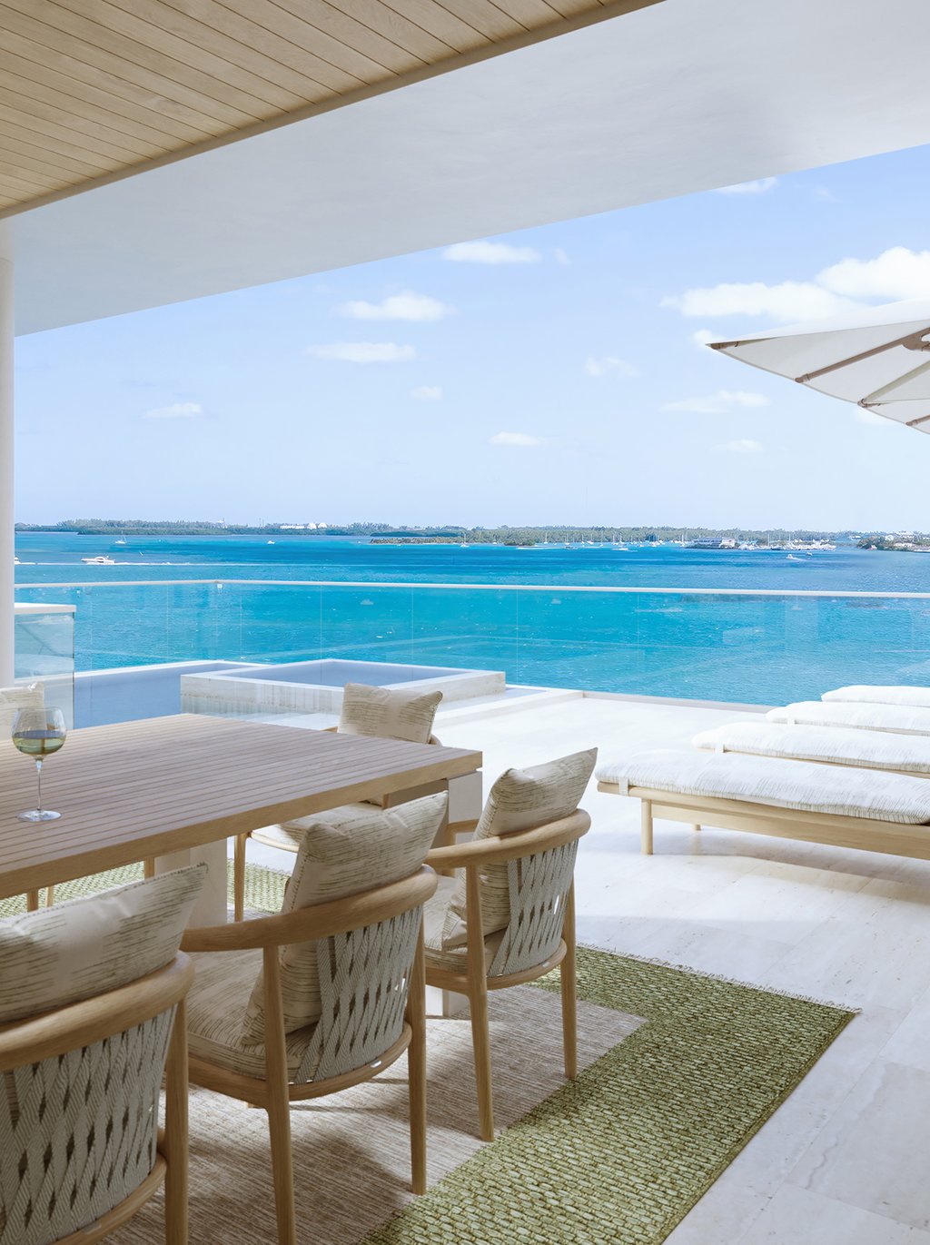 One of only two standalone bayfront villas within The St. Regis Residences, Miami, The Villa is positioned at the water's edge in South Brickell and shaped by Robert A.M. Stern Architects with interiors by Rockwell Group. Arranged across four private levels, it carries the scale and autonomy of a waterfront house while remaining fully integrated into the broader residential address at The St. Regis Residences, Miami. From its principal rooms and roof terrace, sightlines extend across Biscayne Bay and the Miami skyline.