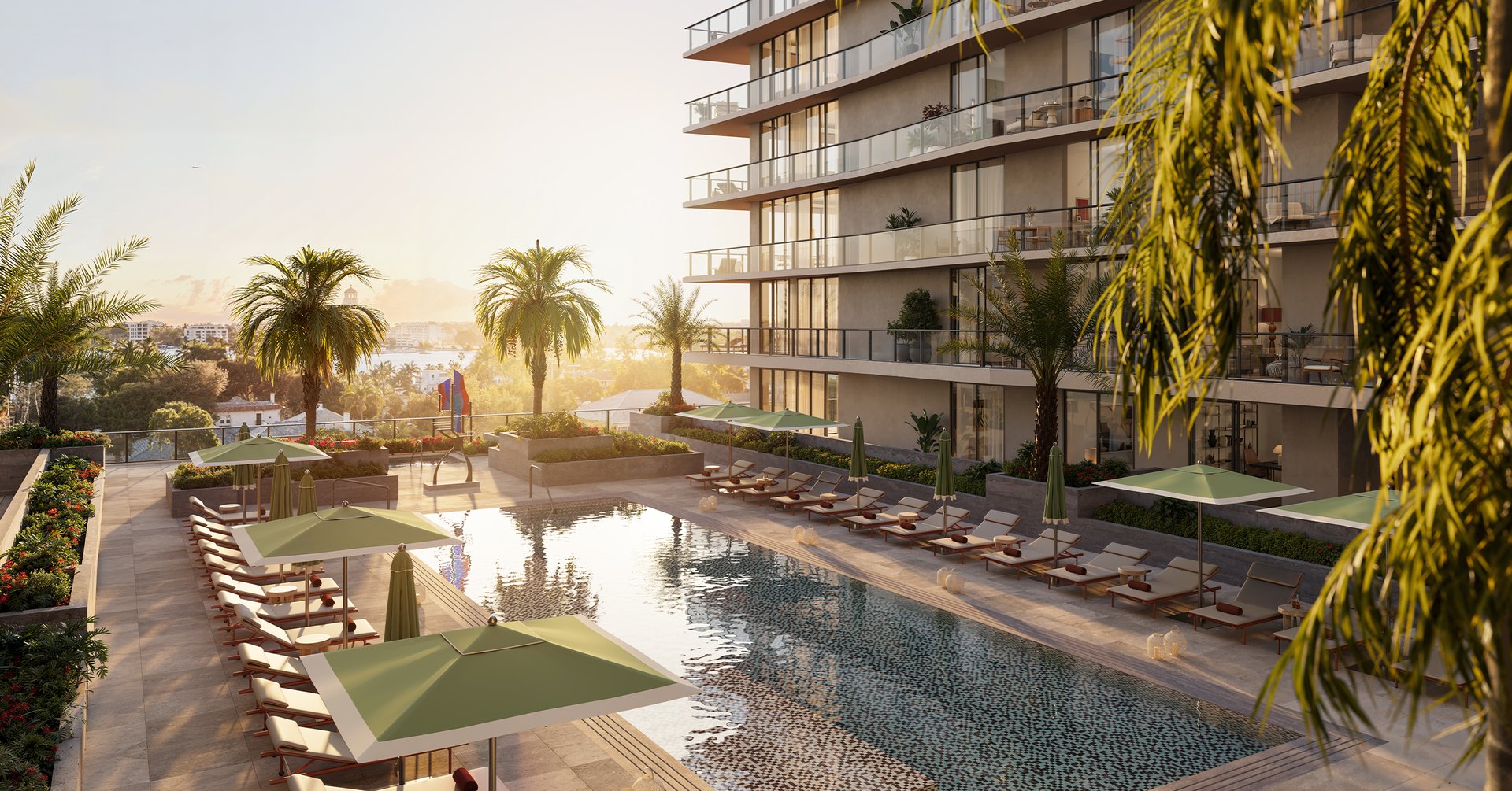 A landscaped fourth-level courtyard introduces a calmer rhythm with a lap pool, separate spa, grilling areas, and private seating, while six guest suites, co-working space, boardroom, bicycle storage, and dedicated resident conveniences make the building feel both polished and practical.