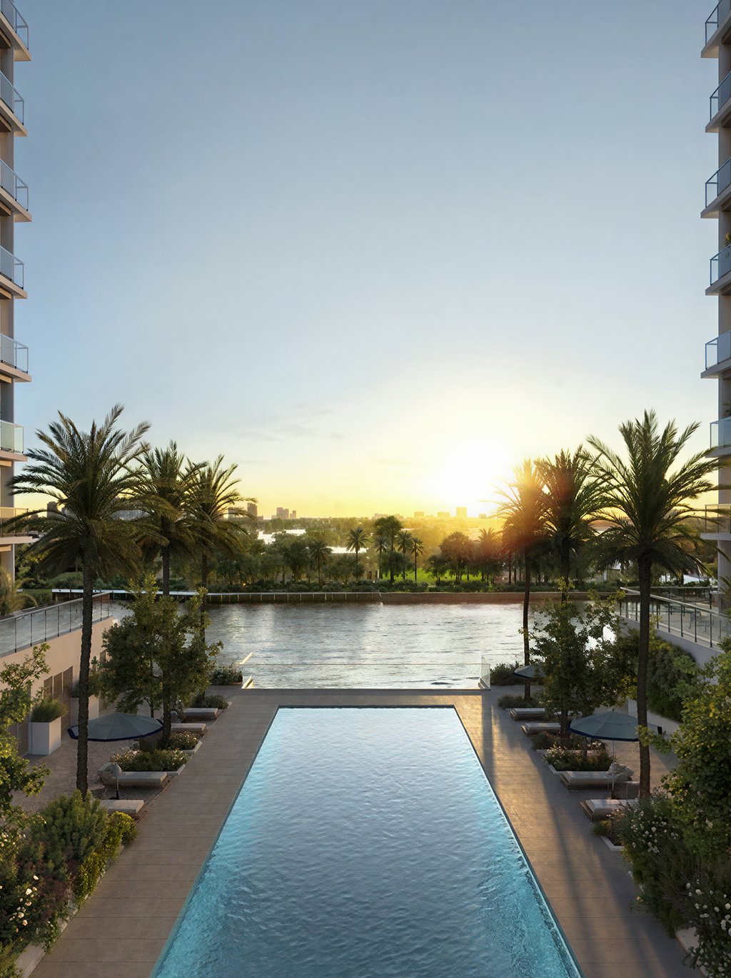 Elevated to capture breezes and views, the pool deck blends a dedicated lap pool with a resort-style leisure pool. Lush tropical landscaping and private cabanas add shade and comfort, while the pool concierge supports effortless afternoons designed for relaxation and social ease.