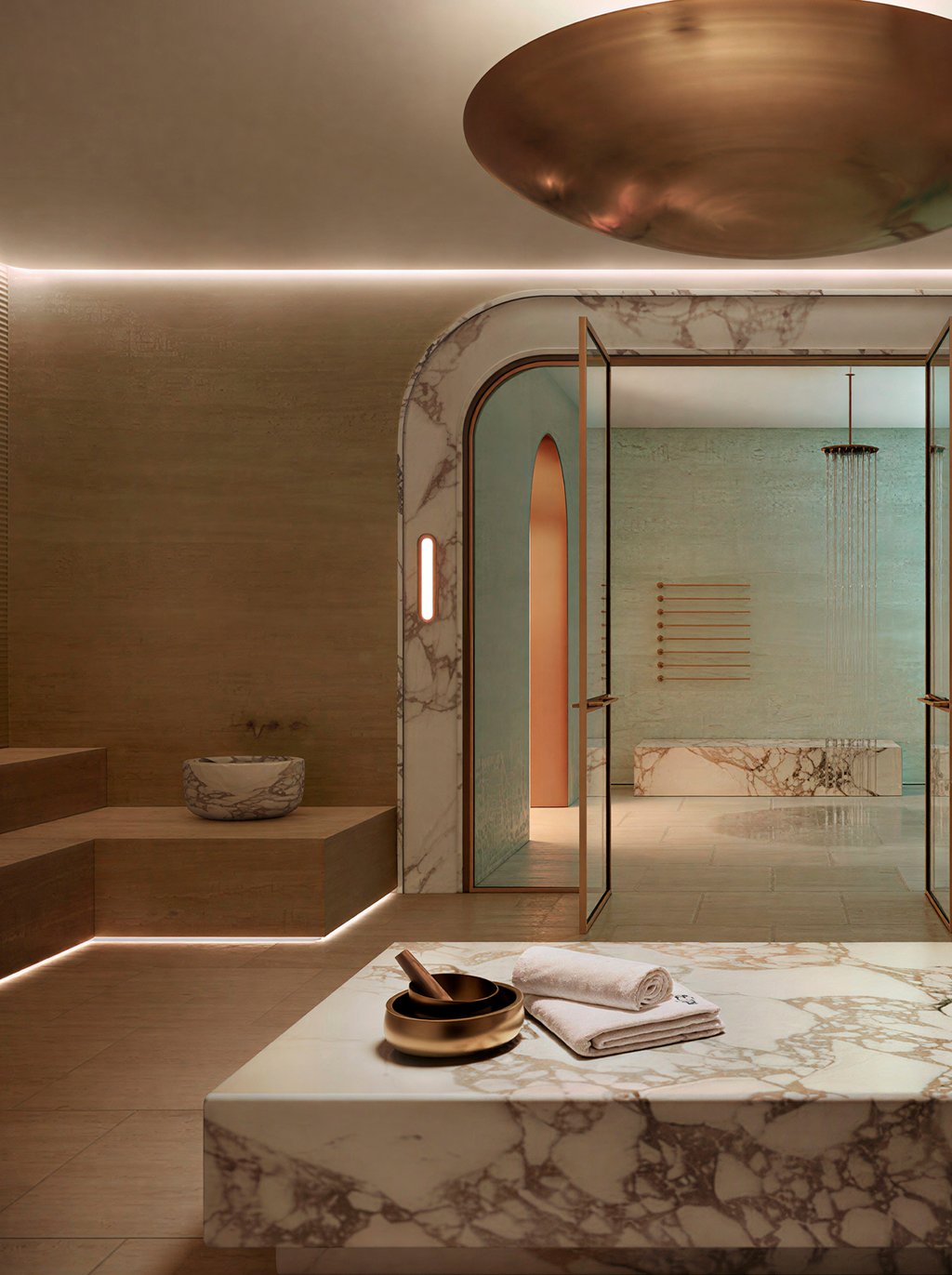 A dedicated wellness level offers a ritual of restoration: hammam spa suites, infrared sauna, steam, experience showers, and a sound dome for deep reset. Train in a Technogym fitness center and yoga studio, then unwind in the lap pool and hot-and-cold plunges. Padel and pickleball courts add play between sessions.