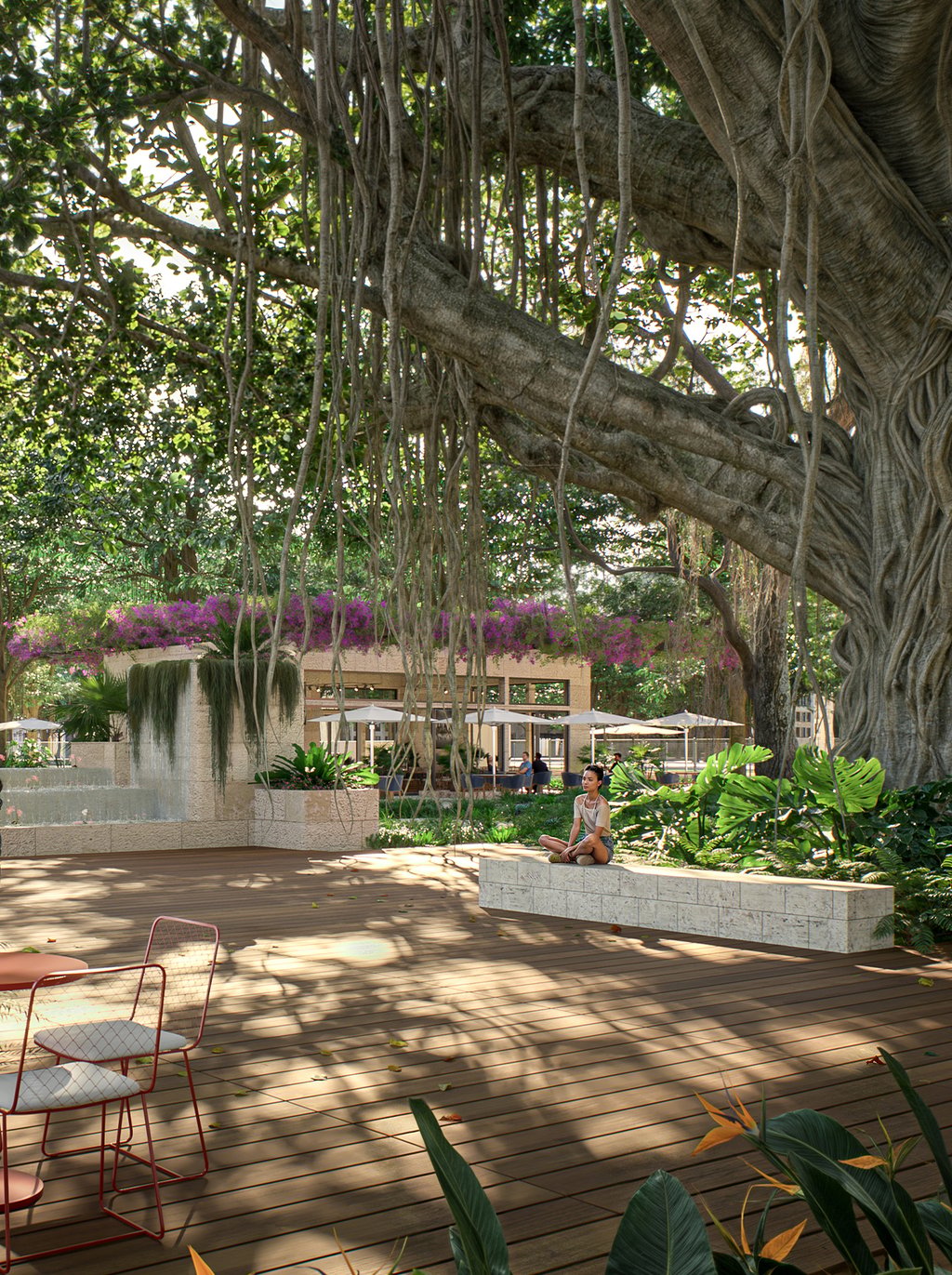 Ziggurat is designed with wellness as a core element. The project incorporates native plantings, Banyan trees, natural woods, and refracted light to create a holistic environment. In addition, the building offers a suite of custom therapies and treatments.