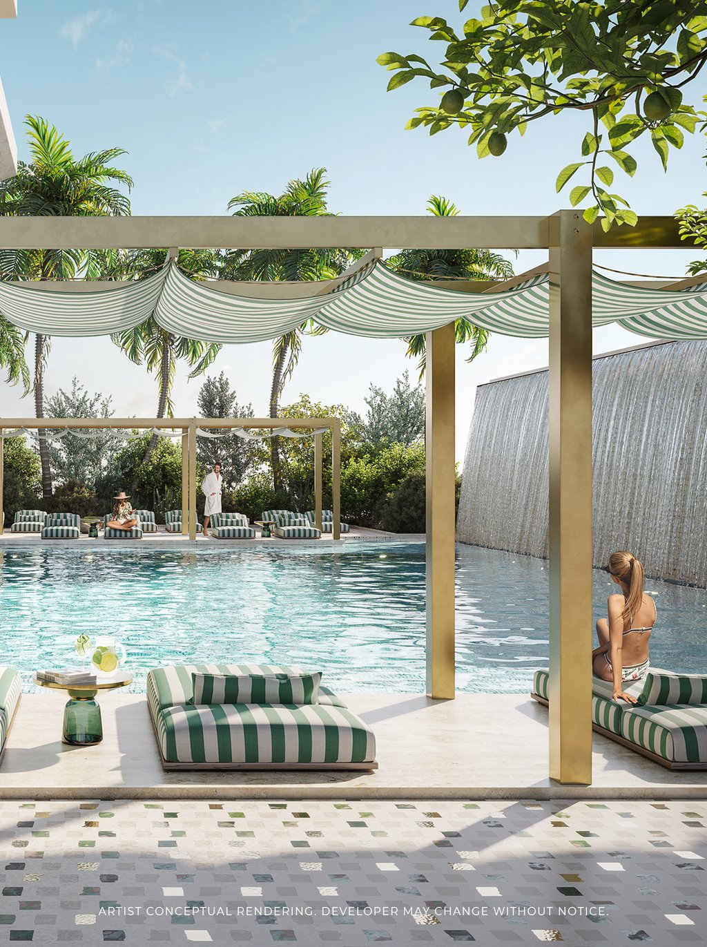 Sip, swim, snack, and sunbathe. Located on the 22nd floor is the Pool Club—dedicated to leisure, dining, swimming, and sunshine—this is where residents and guests go to relax, sip on a poolside spritz, and bask in the Miami sun.