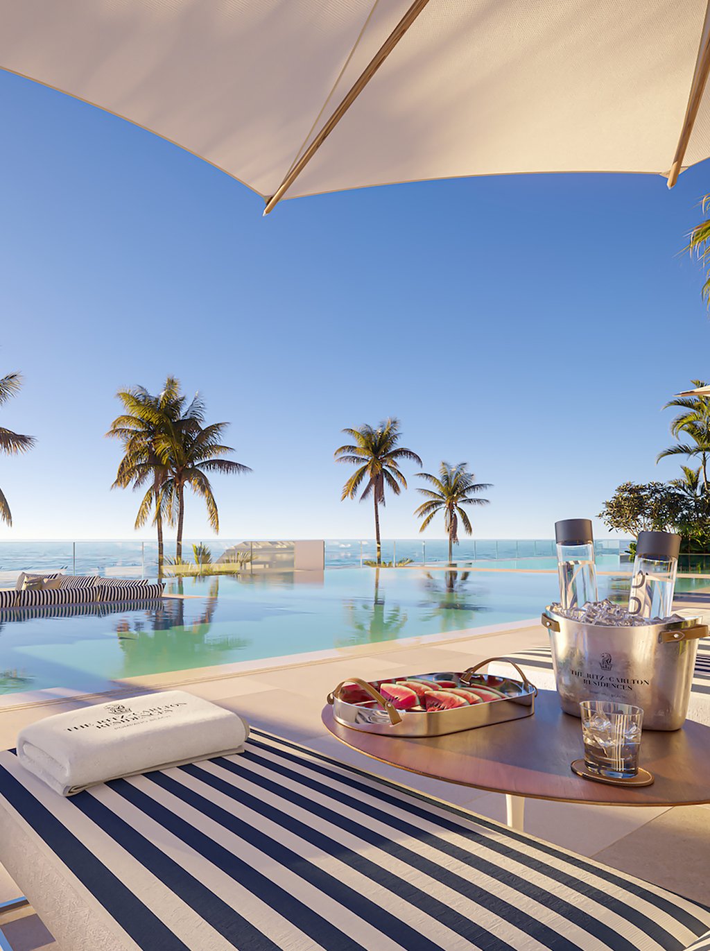 Two oceanfront and one marina zero-edge pools for sun throughout the day.