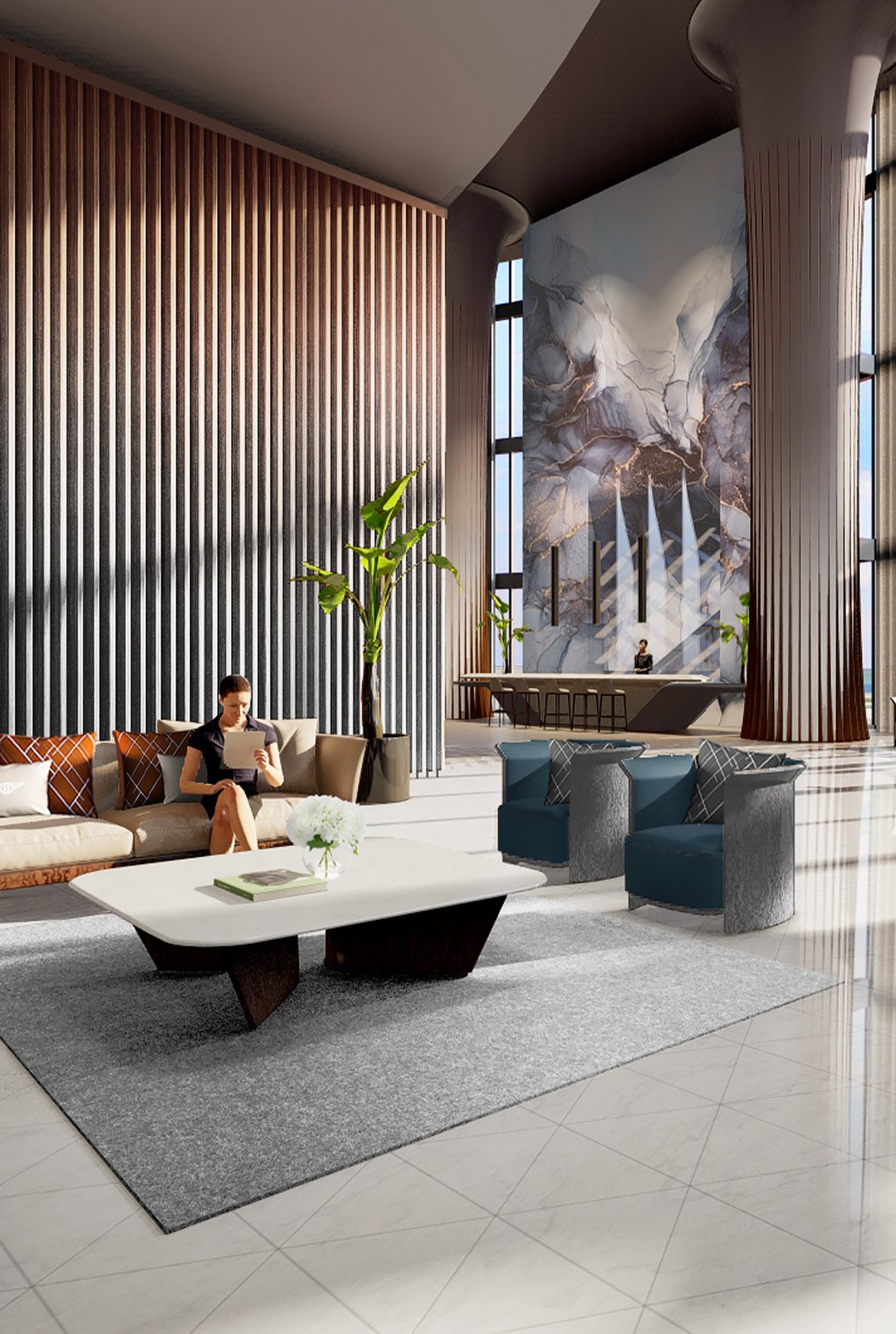 Shining in the daylight and mesmerizing through the night, Bentley Residences stands tall as a staple of pure luxury and eco-consciousness in Sunny Isles. This innovative design offers unique ocean and bayside views, thanks to its cylindrical form and floor-to-ceiling windows. A tower that inspires new ways to embrace spaces and connect to the stunning surroundings. Developed by Dezer Development and showing the notable talent of the Bentley Design Team & Sieger Suarez Architects, this modern and progressive work is rooted in sustainability, authenticity, and sophistication. A 62-story tall building with landscaped gardens and assigned parking, right at each residence, creates a journey of unprecedented comfort and enhances the Bentley experience.