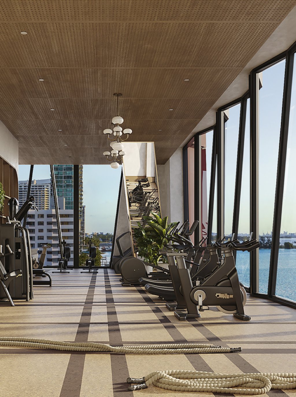 This fitness center offers a bright and spacious space filled with modern Technogym equipment and fully equipped yoga, pilates, and boxing studios.
