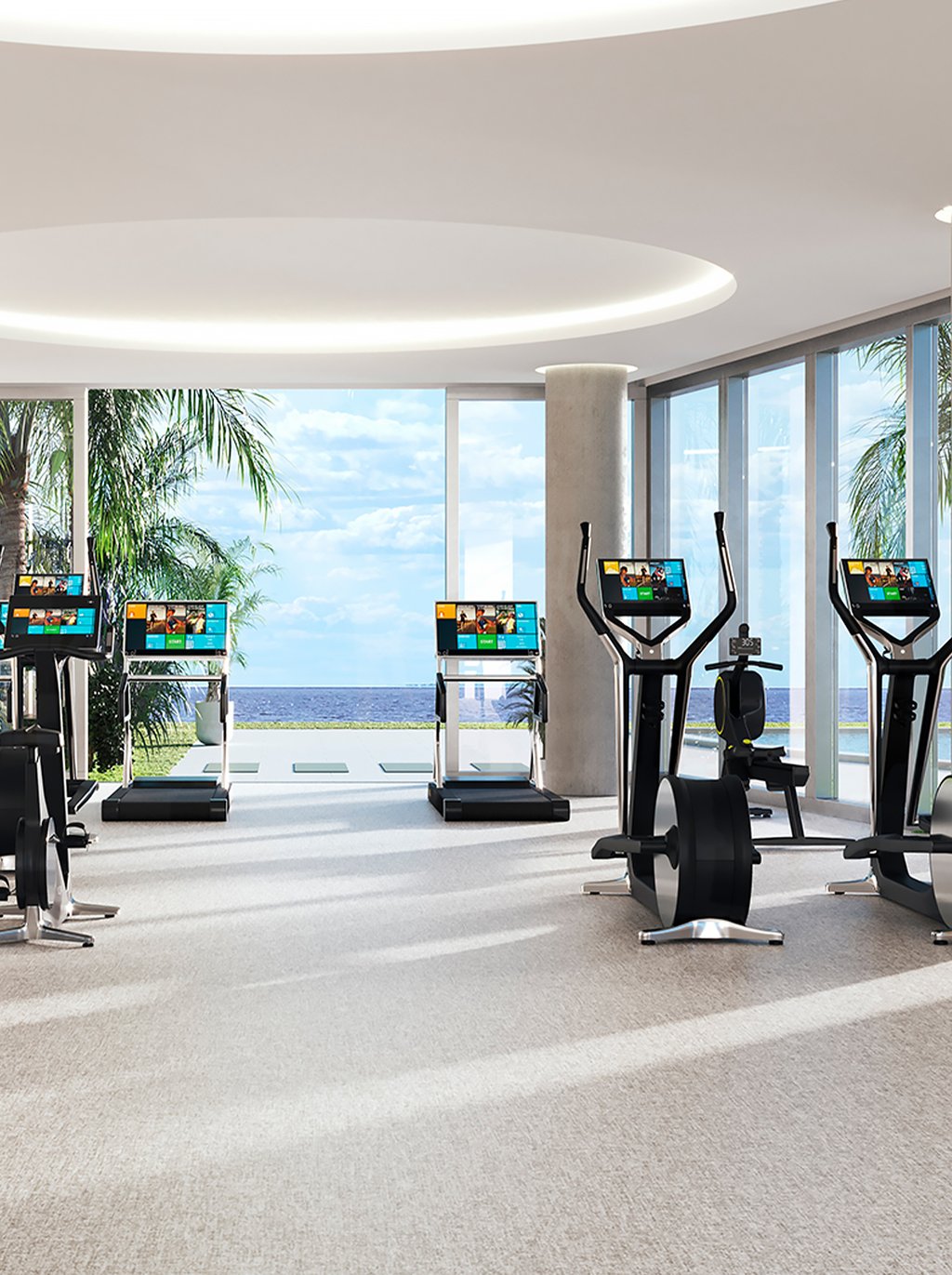 A state-of-the-art fitness center with high-impact training rooms and a yoga studio overlooking the Atlantic Ocean for a complete training session.