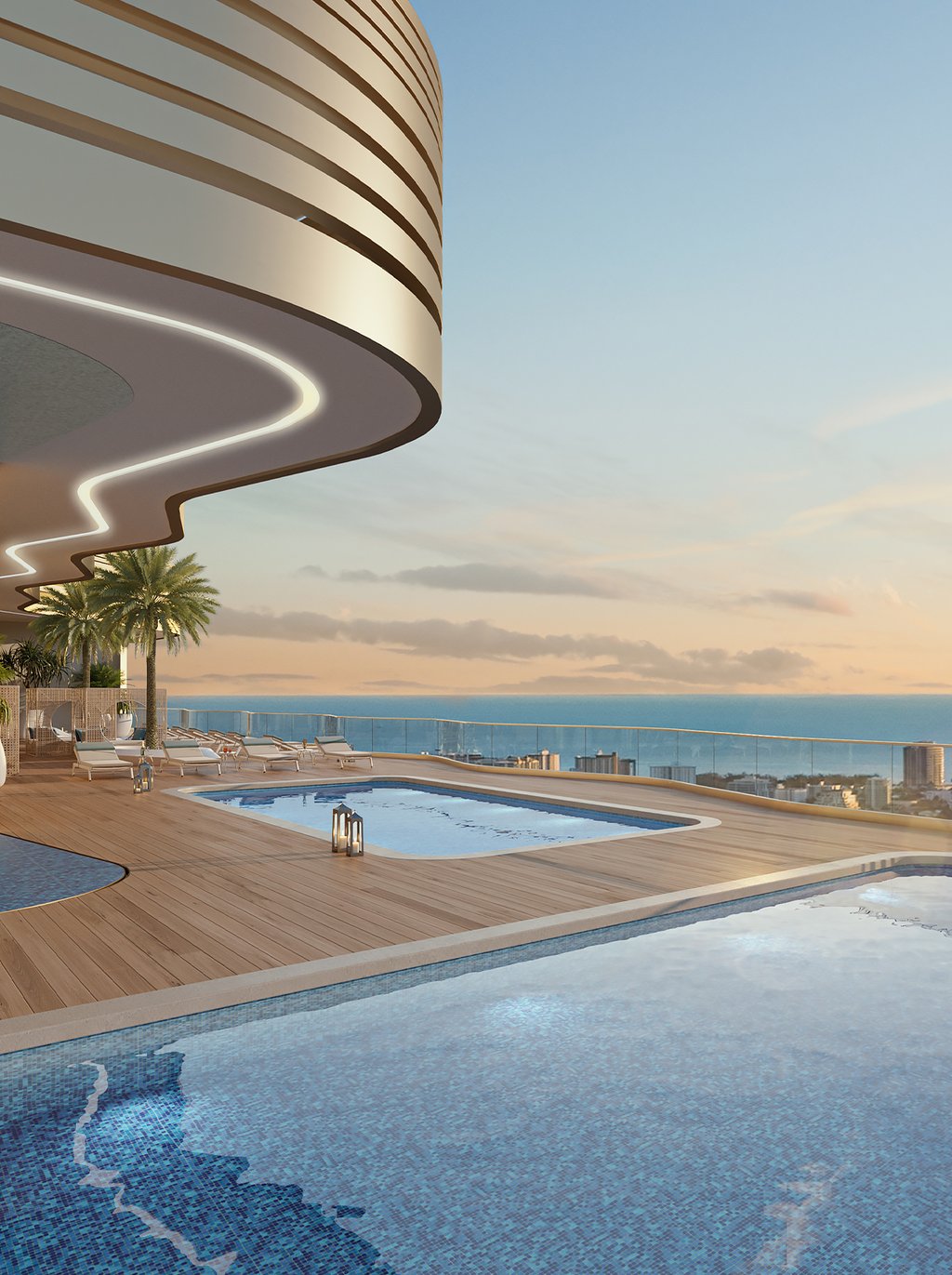 Complete with a hot tub, the outdoor area serves as an urban oasis, featuring rooftop swimming pools, private cabanas, sun decks, and a range of food and beverage services.