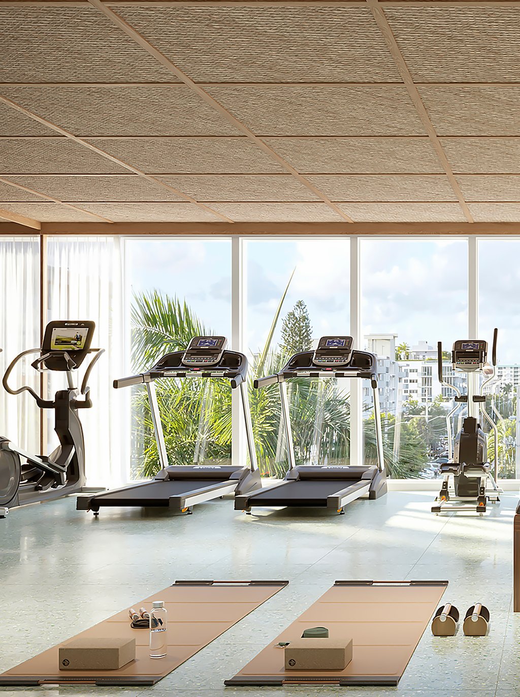 The fitness center is designed to make working out a healthy, balanced, and positive experience, in an environment that’s both nurturing and inspiring. Cardio machines face floor-to-ceiling glass, with dedicated areas for yoga and pilates, weight training, and stretching, as well as breezy, light-filled studios for private and group classes.