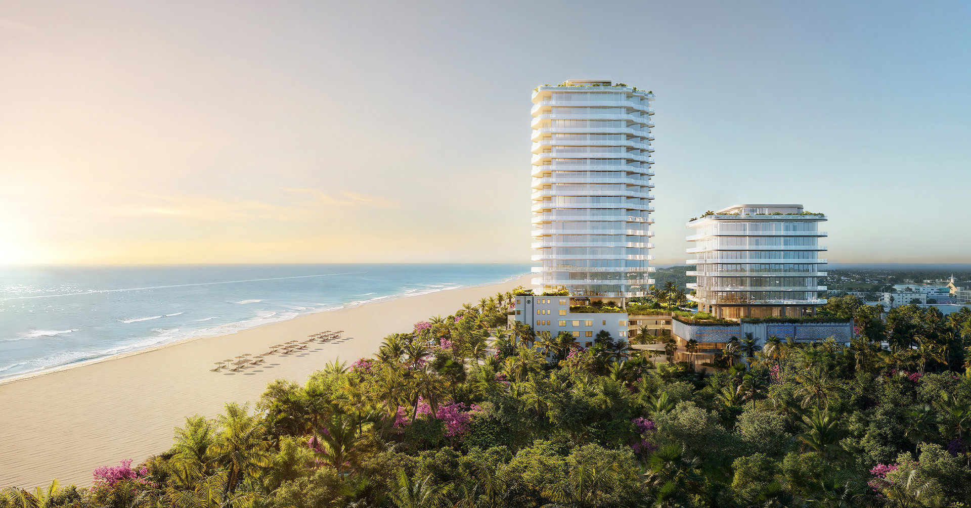 Set in Miami Beach’s North Beach enclave, Ocean Terrace occupies 350 linear feet of prime Atlantic frontage beside Ocean Terrace Park and North Beach Oceanside Park. Bal Harbour, Surfside, Indian Creek Country Club, La Gorce Country Club, Sunset Harbour Yacht Club, and Miami Beach Marina sit within the address’s immediate orbit. Miami International Airport and Miami-Opa Locka Executive Airport are each noted at approximately 25 minutes, preserving efficient access for private aviation and global business.