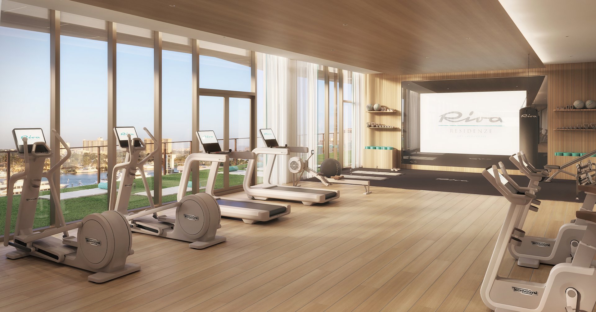 Holistic spaces featuring a TechnoGym fitness center, yoga and pilates studio, a lap pool, steam room, sauna, and jacuzzi, and a Japanese-inspired meditation garden.