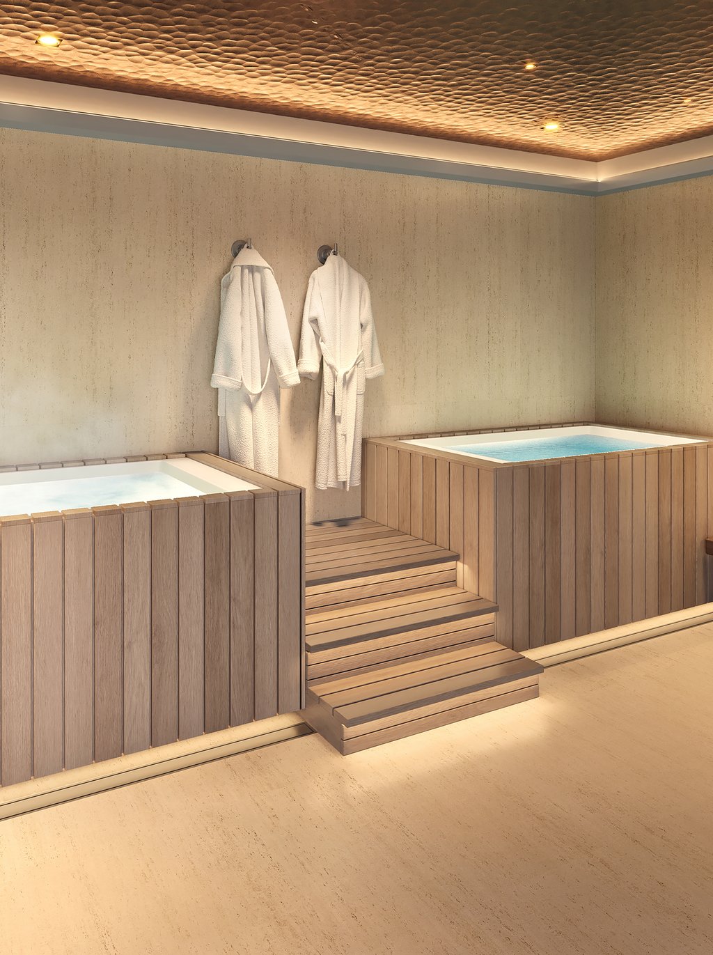 A tranquil sanctuary featuring a sauna, steam room, and hot and cold plunge tubs, promoting holistic well-being and a balanced lifestyle.