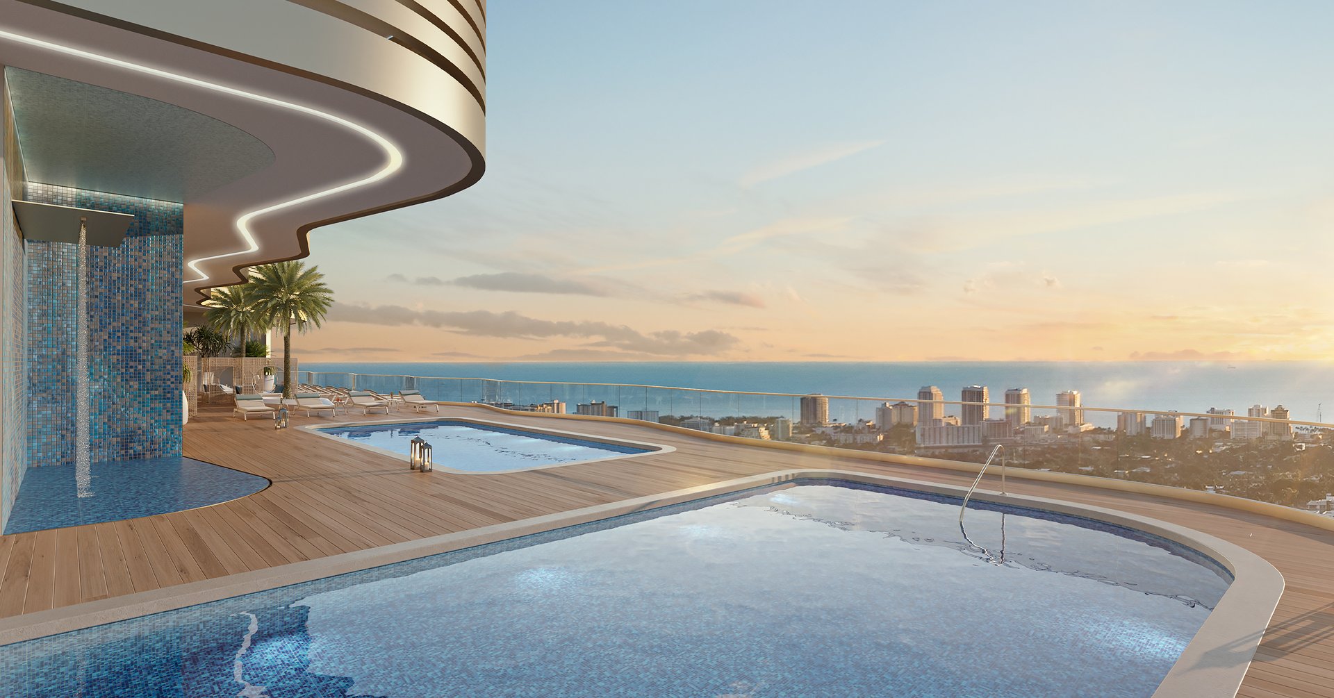 Complete with a hot tub, the outdoor area serves as an urban oasis, featuring rooftop swimming pools, private cabanas, sun decks, and a range of food and beverage services.