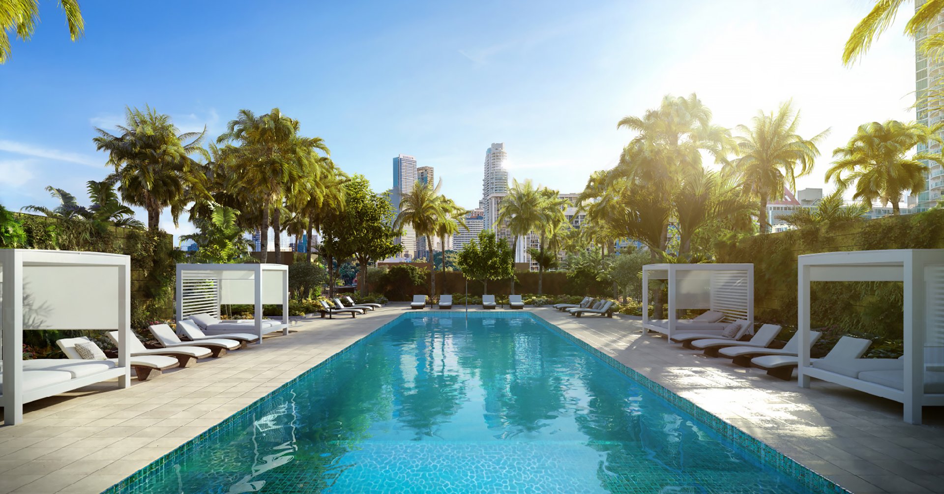This level features a resort-style pool and outdoor spa with poolside cabanas, and a summer kitchen with multiple seating areas.