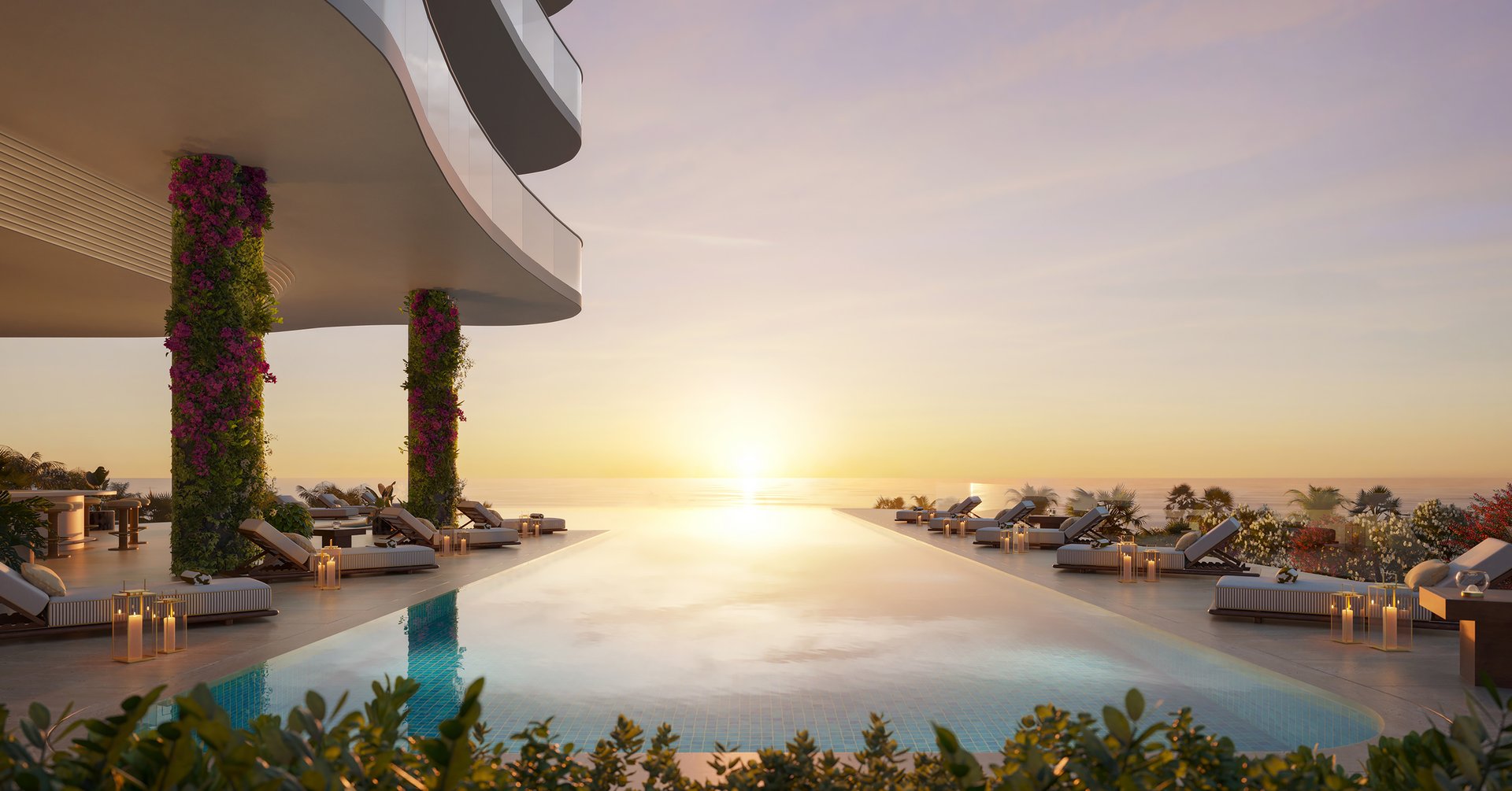 For The Penthouse, privilege culminates in a private rooftop realm with pool, spa, open-air kitchen, lounge, dining terrace, shower, storage, and dedicated elevator arrival above the Atlantic. Ocean Terrace extends that privacy through residential concierge, private travel coordination, wellness specialists, in-home catering, sommeliers, spa treatments, and a 42-key boutique hotel with private members’ club. On the fifth floor, the resident domain includes a 75-foot lap pool, therapy pool, private poolside bar, sunrise lawn, cabanas, summer kitchen, and ocean-view service.
